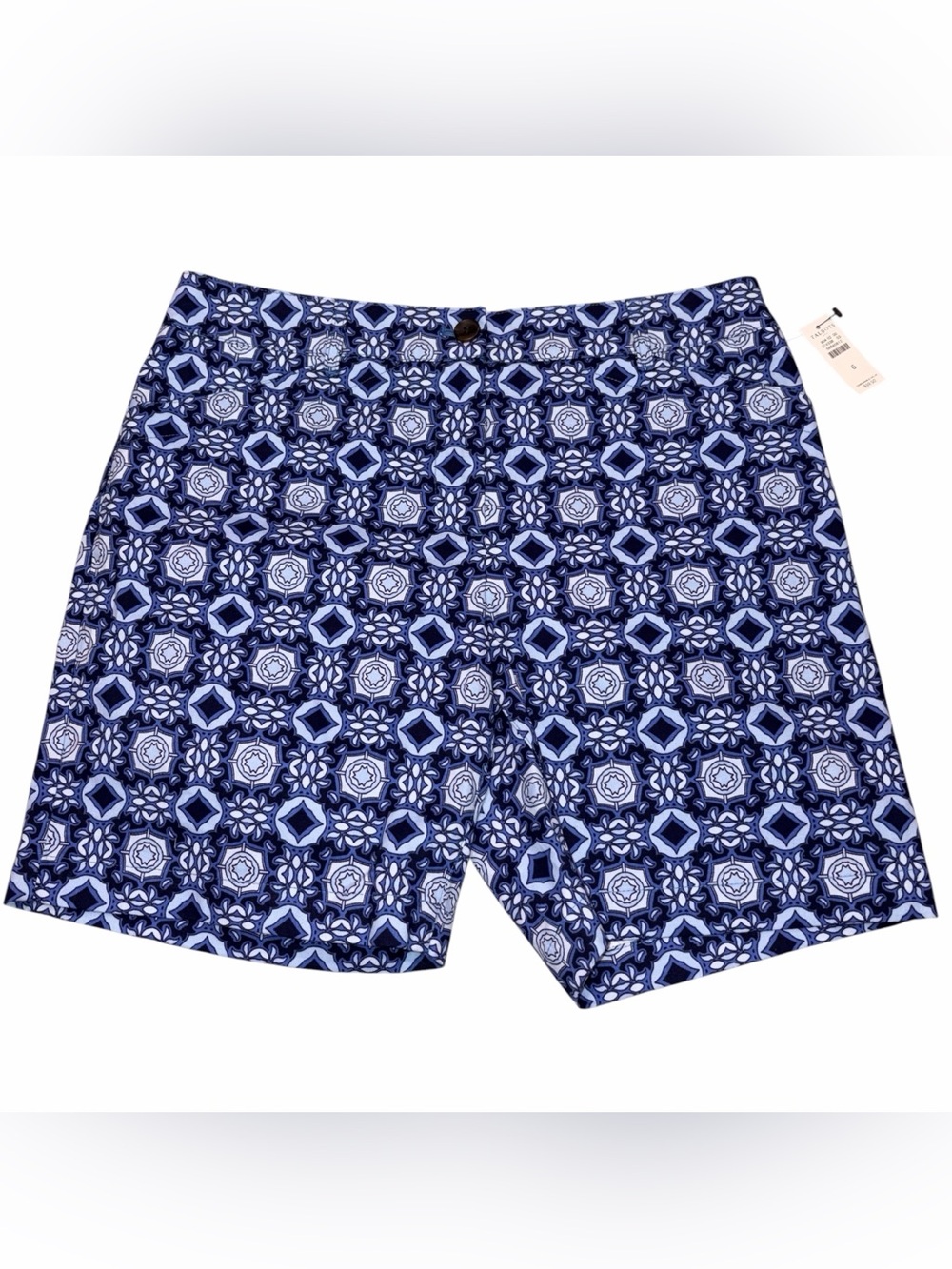 NEW Talbots Blue Geometric Medallion 7” Weekend Twill Shorts size 6